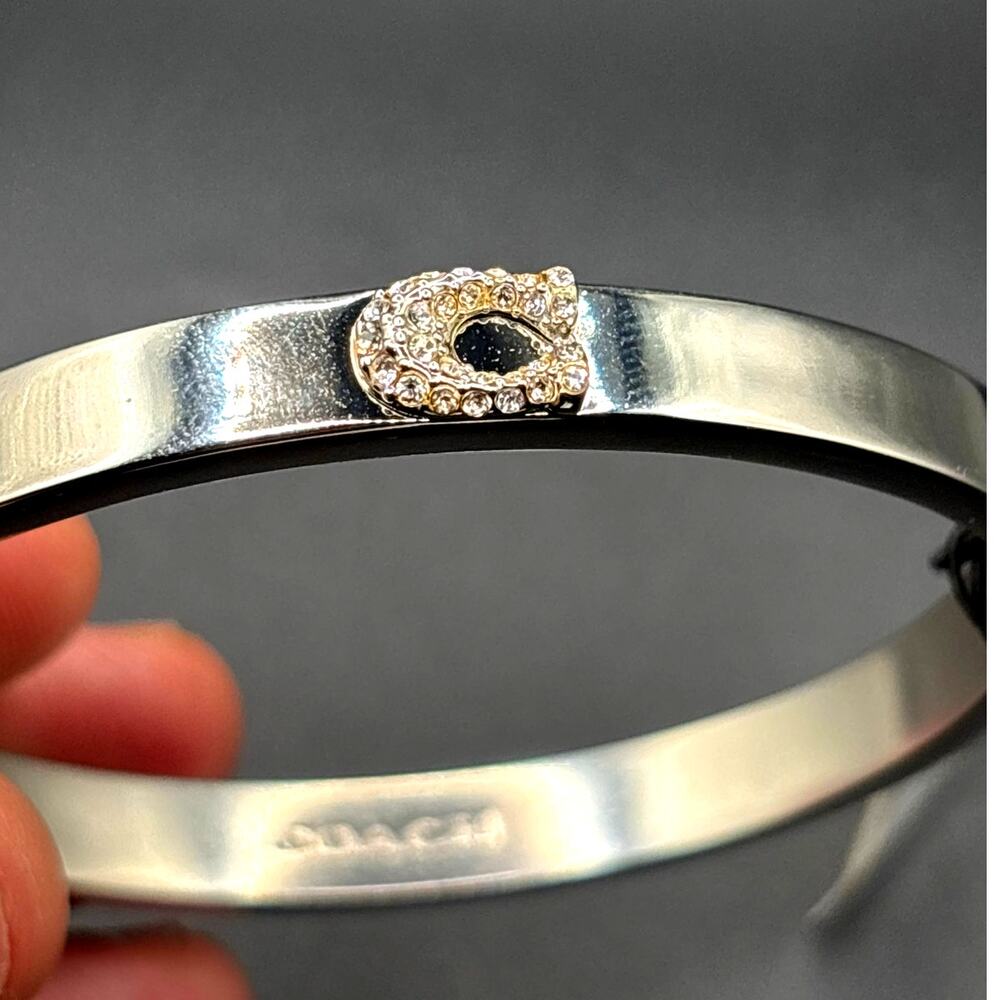 Coach Pavé C Hinged Silver Tone Bangle Women's Bracelet NIBWT - Picture 17 of 17